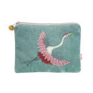 Velvet Coin Purse: Flying Crane Dove Grey