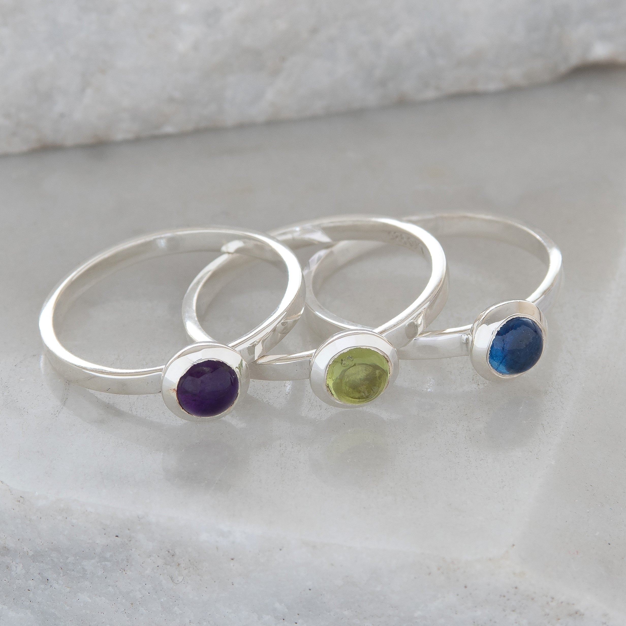 Birthstone Stacking Ring Sterling Silver Lime Tree Design