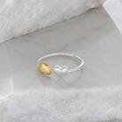 Adjustable Double Heart Charm Ring Sterling Silver and Gold Vermeil