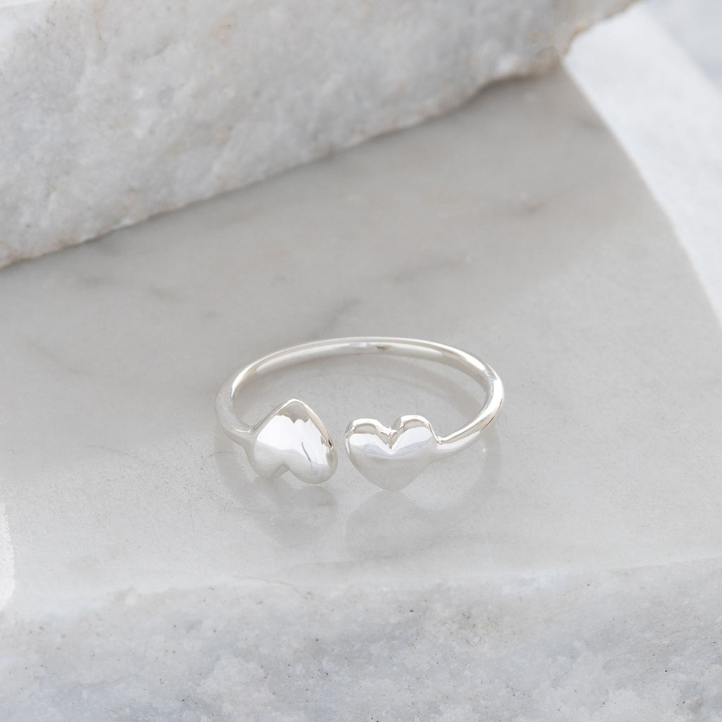 Double heart sales silver ring