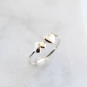 Adjustable Double Heart Charm Ring Sterling Silver