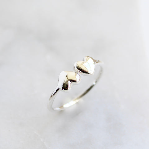 Adjustable Double Heart Charm Ring Sterling Silver