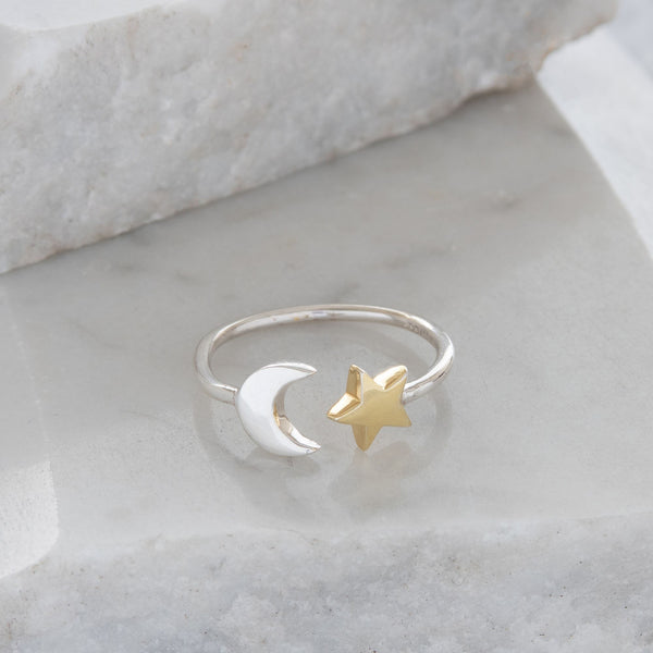 adjustable moon and star ring 