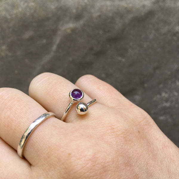 Adjustable Birthstone Ring February: Sterling Silver and Amethyst