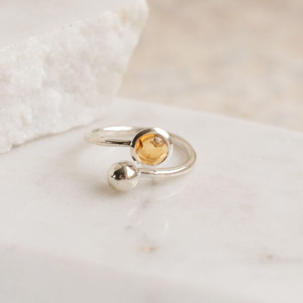 Adjustable Birthstone Ring November: Sterling Silver and Citrine