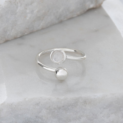 Adjustable Birthstone Ring June: Sterling Silver and Moonstone