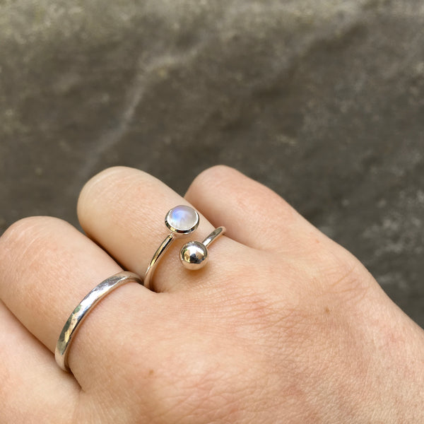 Moonstone Adjustable Birthstone Ring Sterling Silver June