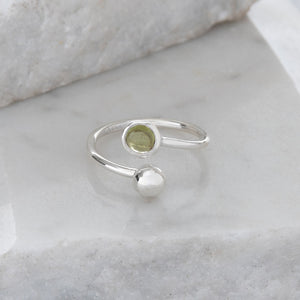 Adjustable Birthstone Ring August: Sterling Silver and Peridot