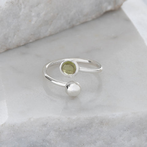 Adjustable Birthstone Ring August: Sterling Silver and Peridot