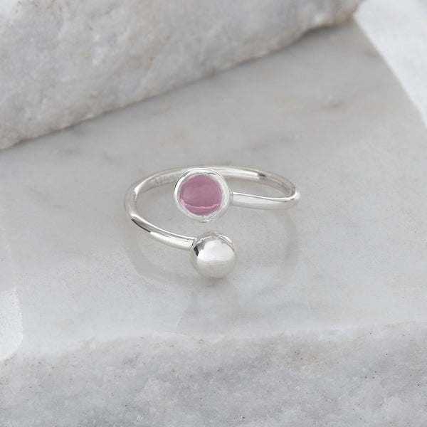 Pink Adjustable Birthstone Ring Sterling Silver October 