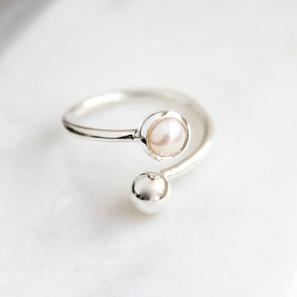 pearl June birthstone ring adjustable 