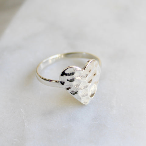 Hammered Heart Ring Sterling Silver
