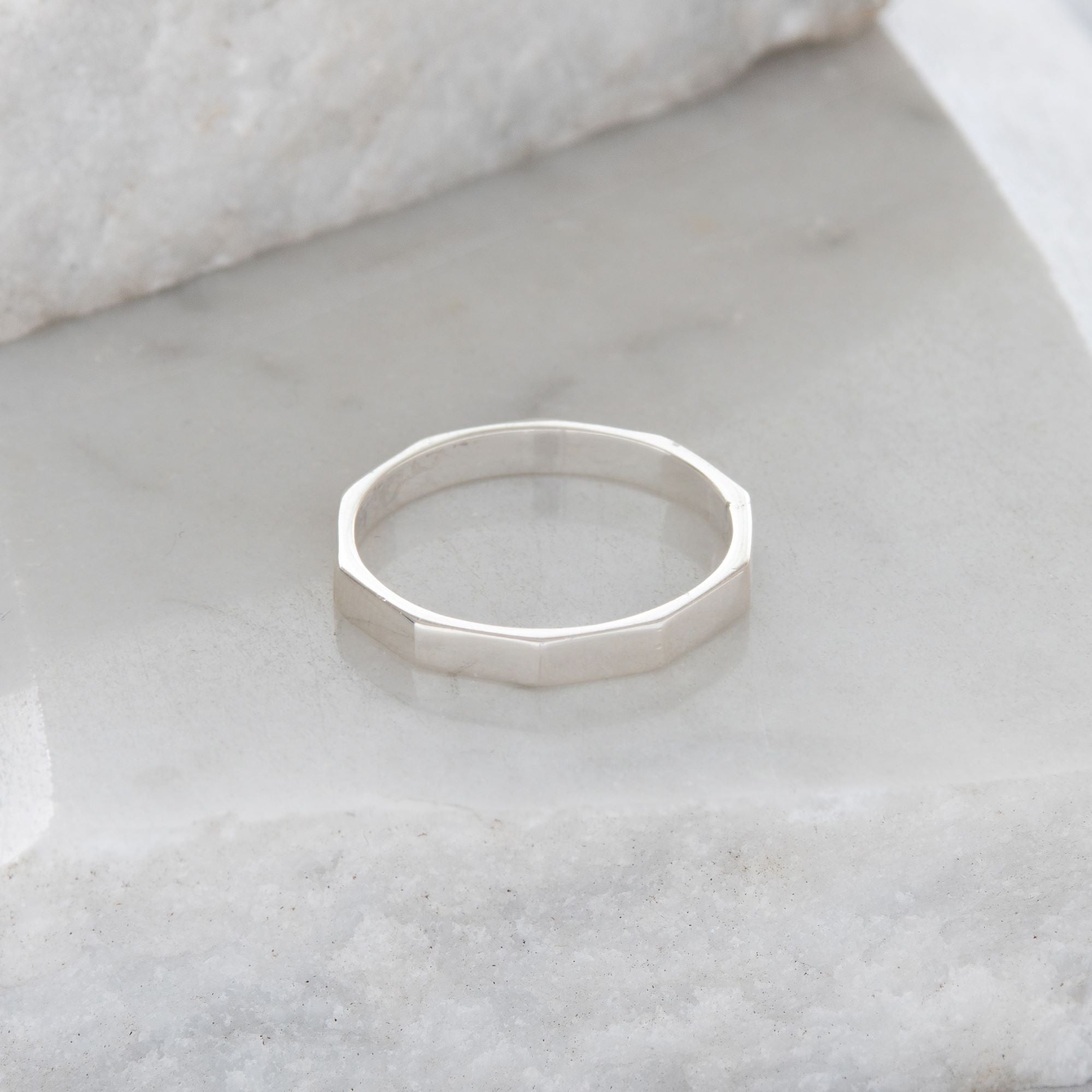 Heavy Hexagon Stacking Ring Sterling Silver