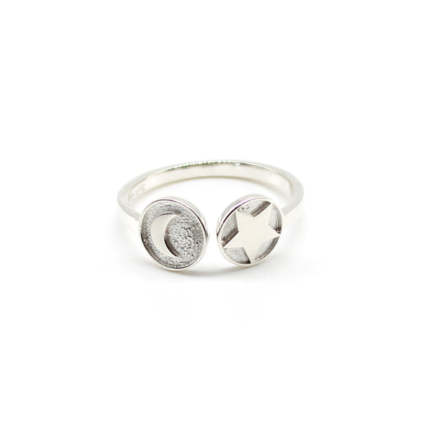 Moon and Star Medallion Insert Adjustable Ring