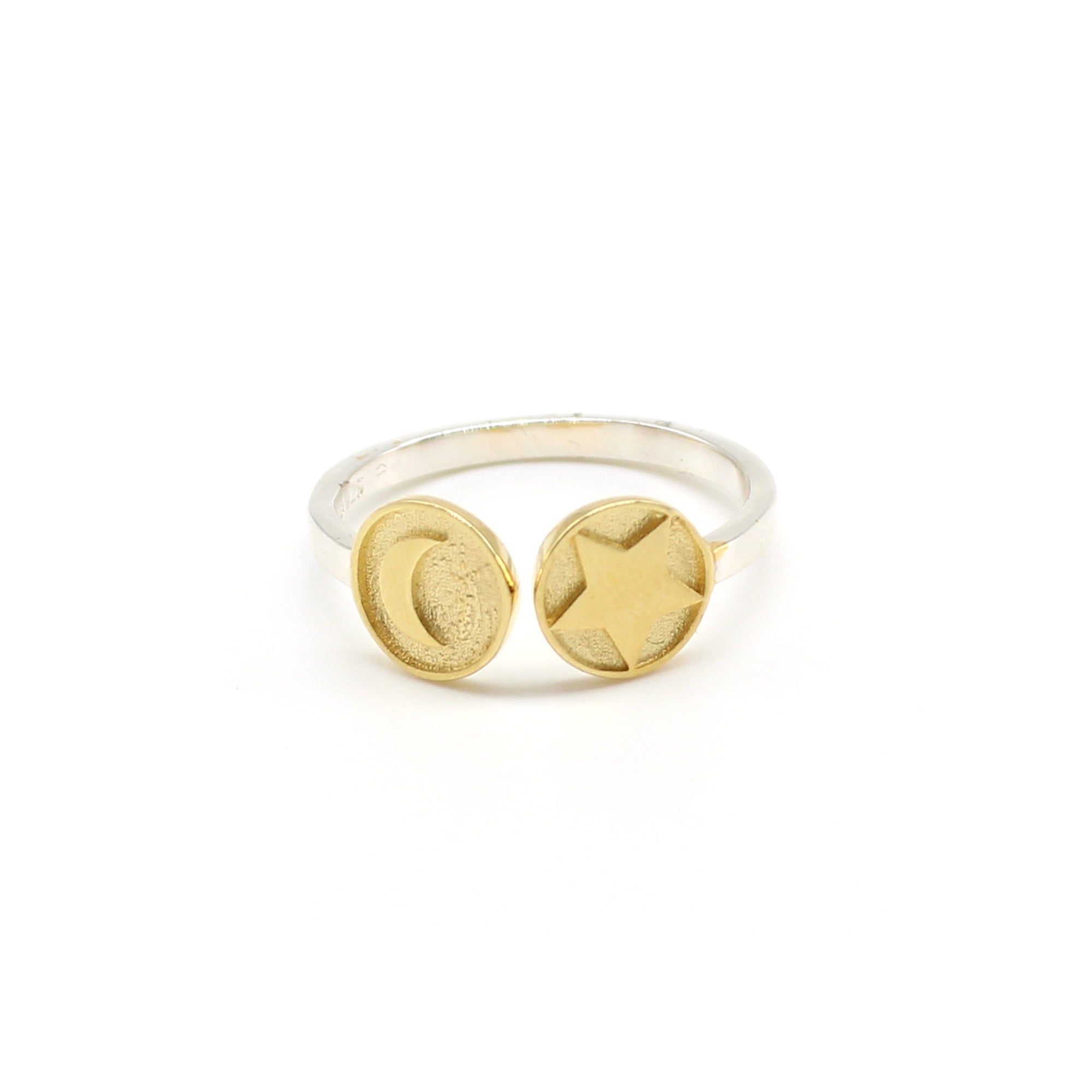 Moon and Star Medallion Insert Adjustable Ring