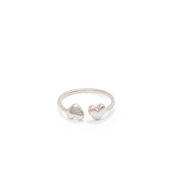 Adjustable Double Heart Charm Ring Sterling Silver