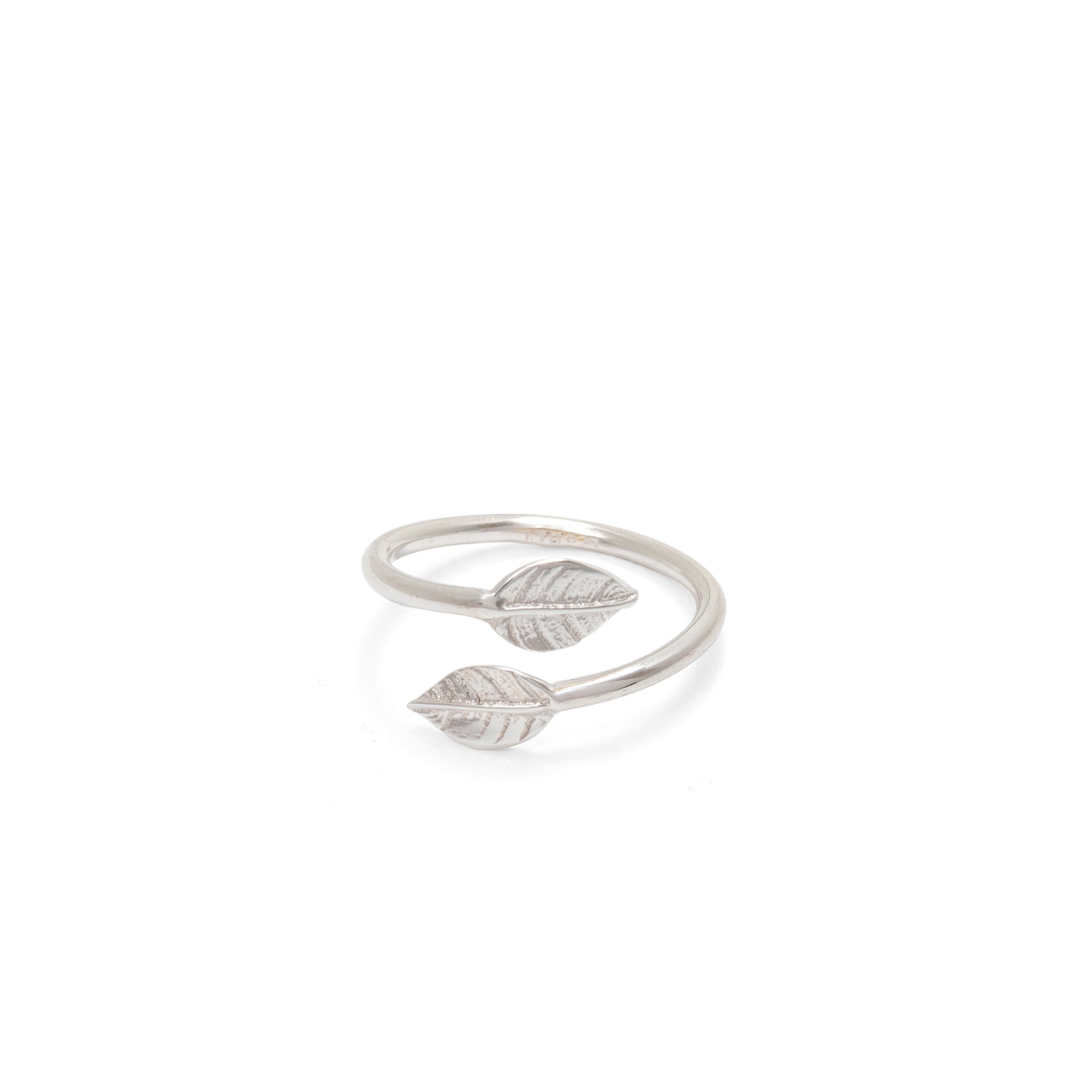Adjustable Double Leaf Charm Ring Sterling Silver