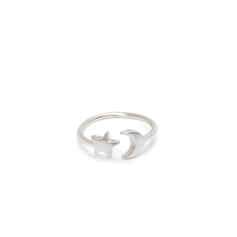 adjustable moon and stars ring in sterling silver 