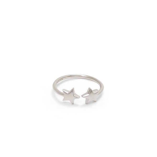 Adjustable Double Star Charm Ring Sterling Silver