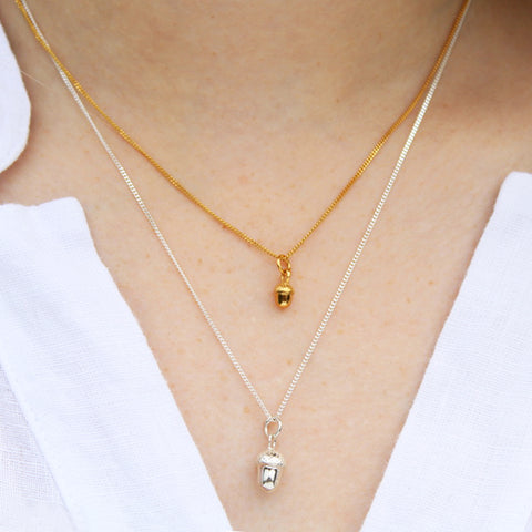 Tiny Acorn Charm Necklace Gold Vermeil