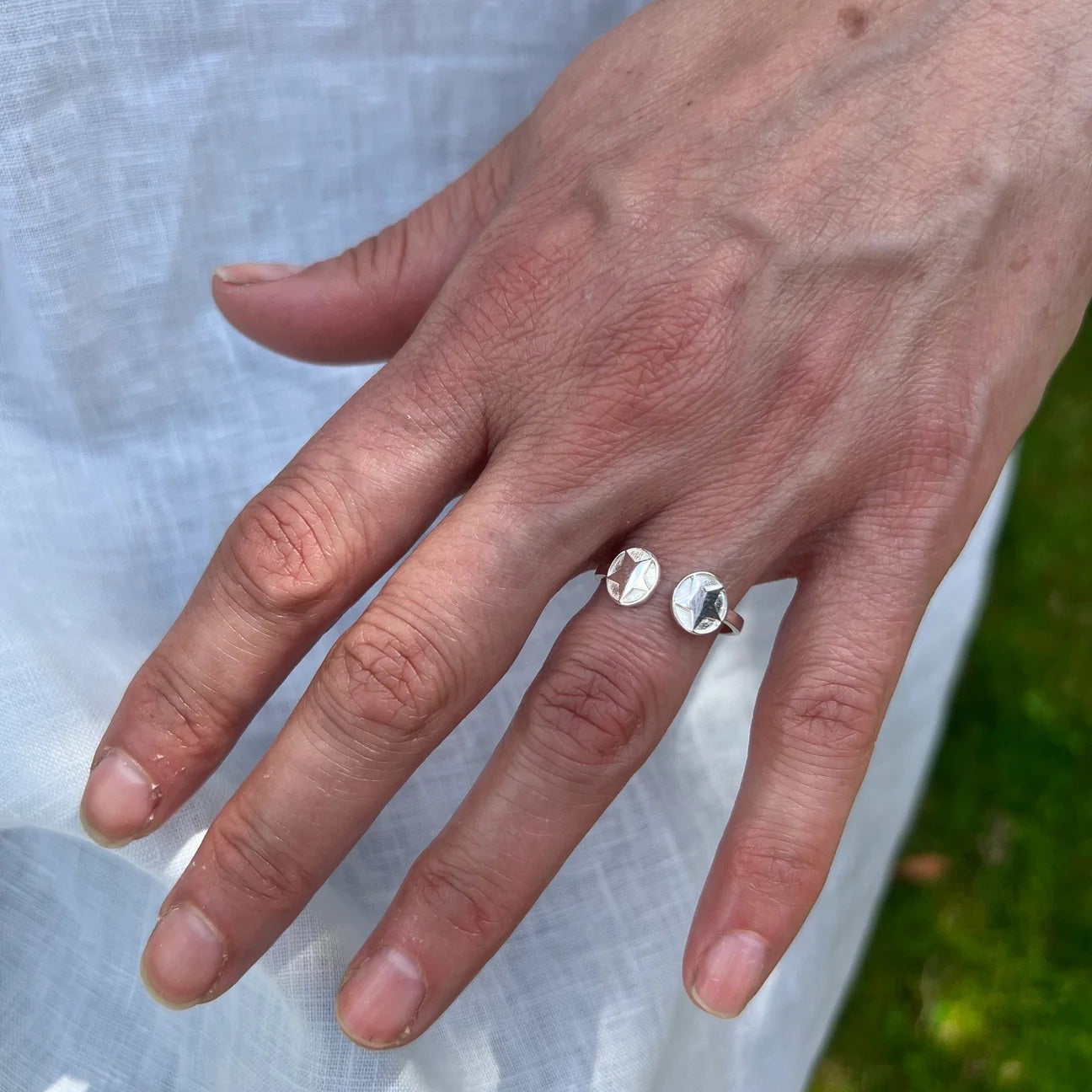 Star Double Medallion Insert Adjustable Ring