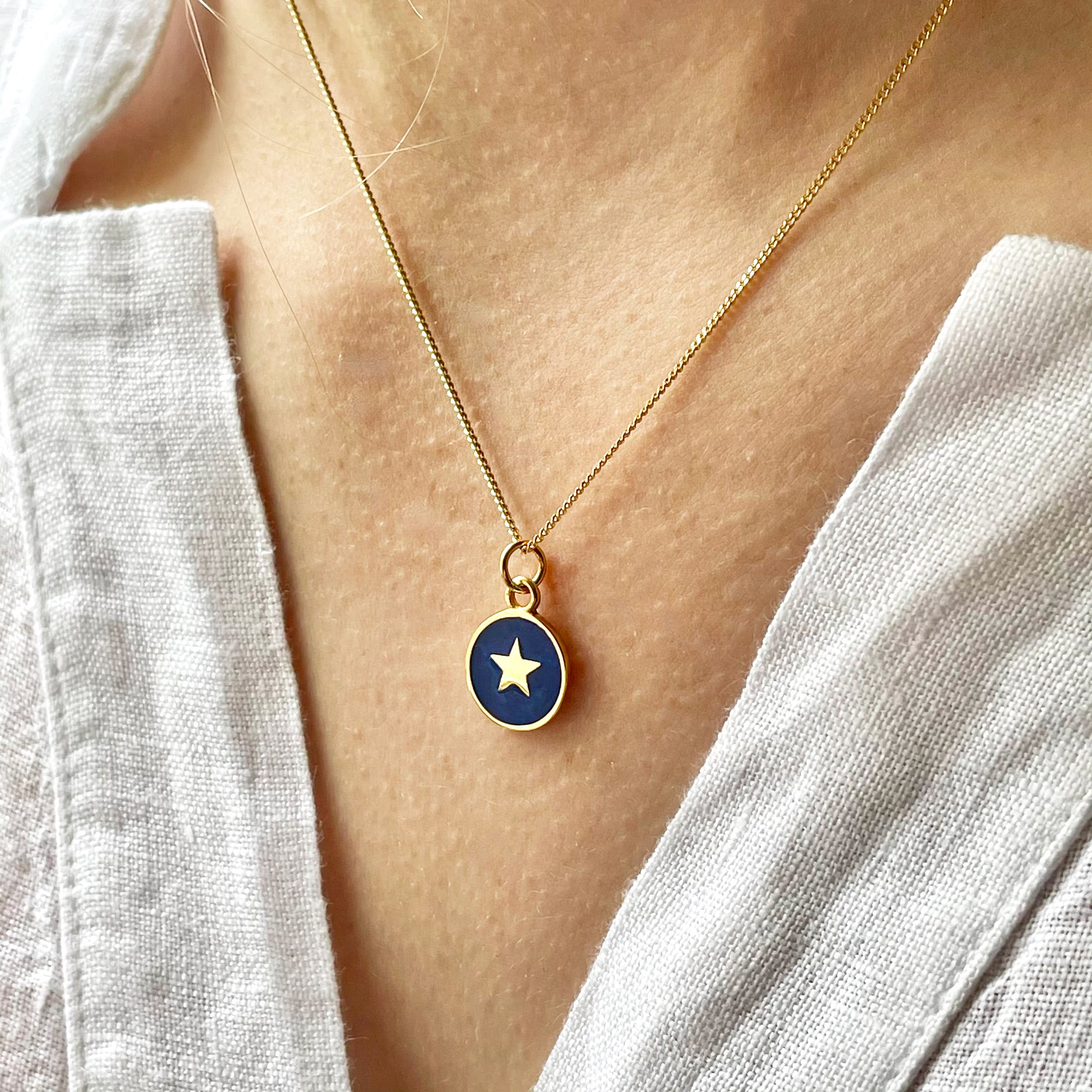 Blue enamel necklace discount