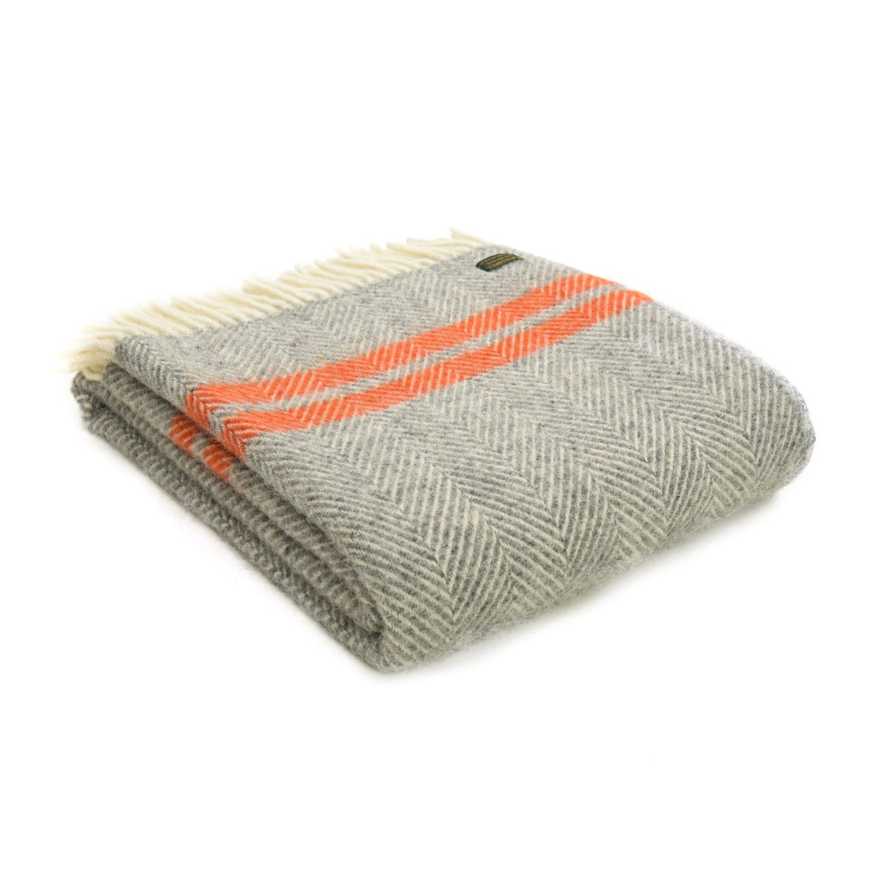 Tweedmill Throw - Fishbone 2 Stripe Grey & Pumpkin Small
