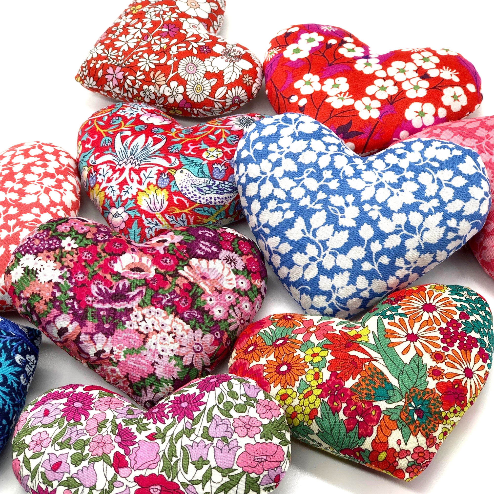 assorted lavender hearts made with liberty of london fabric 