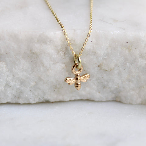 Mini Bee Charm Necklace 14ct Solid Gold