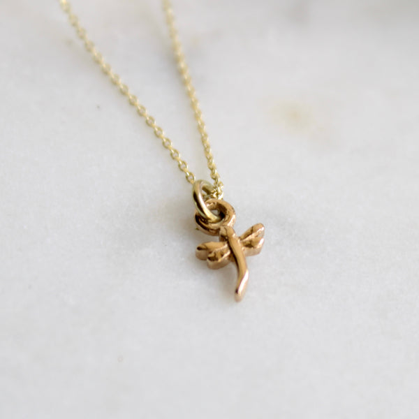 14ct mini dragonfly solid gold necklace 