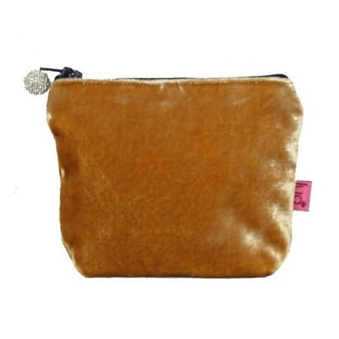 Mini Velvet Purse: Gold with Beaded Dark Grey Zip