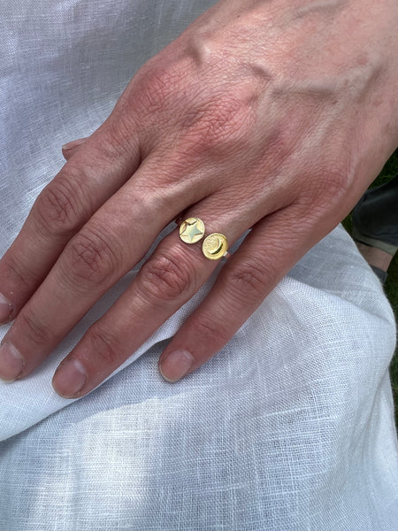 Moon and Star Medallion Insert Adjustable Ring