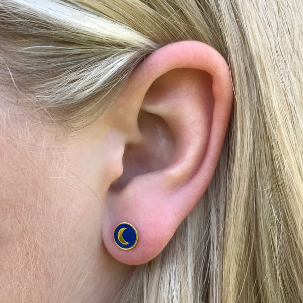 Enamel Moon & Star Stud Earrings