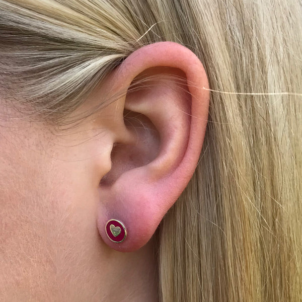 Enamel Heart Stud Earrings