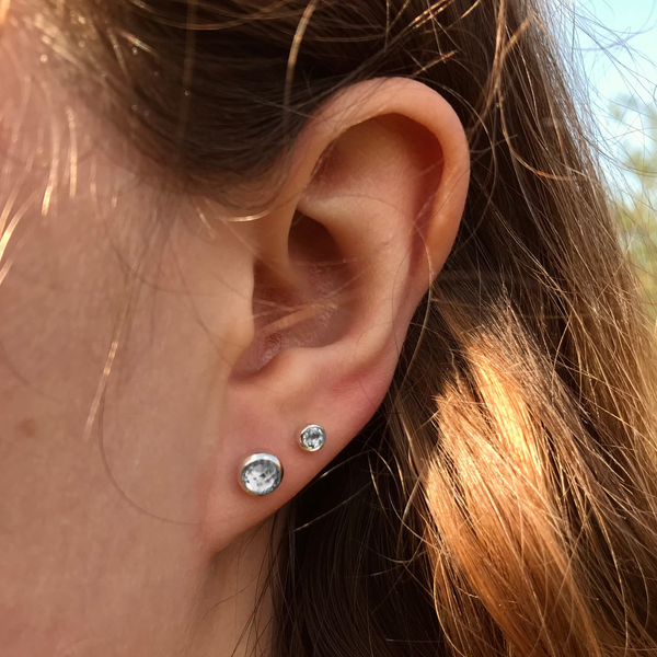 Rock Crystal Mini Birthstone Stud Earrings Sterling Silver