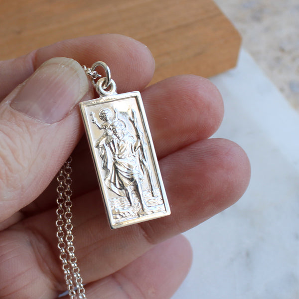 Rectangular St. Christopher Necklace Sterling Silver